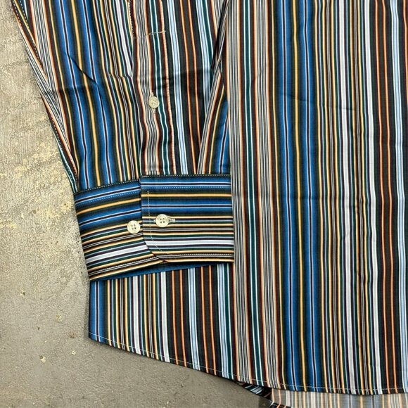 ETRO Dress Shirt Multicolor Stripe Made in Italy Cotton Long Sleeve 46 18 XXL - Picture 3 of 8